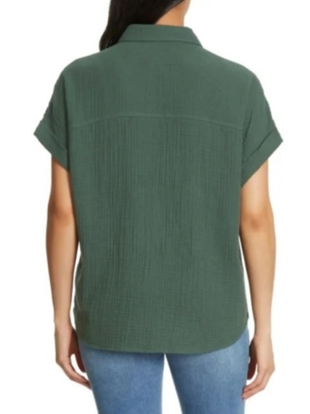 Jessica Simpson Cotton Gauze Short Sleeve Shirt Womens Size Large Forest Green - Picture 6 of 10